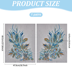 2 шт. 2 стиля полиэстеровая вышивка в форме павлиньего пера&nbsp;PATC-MA0001-35