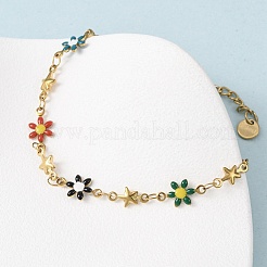 Браслеты из нержавеющей стали 304 с цветком и звездой для женщин&nbsp;LS-BJEW-F524-06B-G