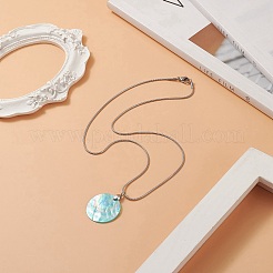 Плоский круглый кулон из натуральной раковины с круглыми змеиными цепочками&nbsp;NJEW-JN04219