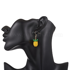 Серьги-подвески из стеклянных бусин в форме ананаса&nbsp;EJEW-MZ00648