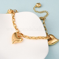 Браслеты с подвесками в виде сердечек из нержавеющей стали 304&nbsp;BJEW-G758-02G