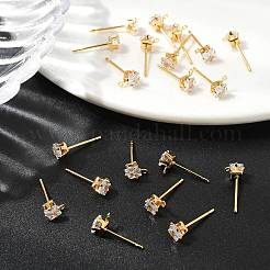 Квадратная фурнитура для сережек-гвоздиков из латуни с прозрачным кубическим цирконием&nbsp;XGR0103G-115G