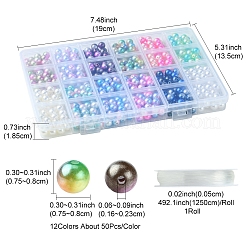 Наборы для изготовления браслетов из круглых радужных бусин из АБС-пластика с имитацией жемчуга&nbsp;DIY-FS0007-71