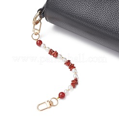 Натуральный сердолик (окрашенный и нагретый) с кристаллами и круглыми искусственными жемчужинами из АБС-пластика для удлинительных цепочек&nbsp;AJEW-BA00147-03