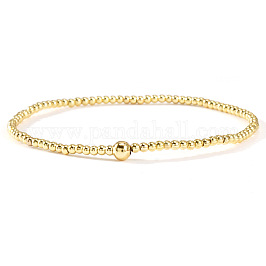 Минималистичные эластичные браслеты из латунных бусин для женщин, круглые, реальный 18k позолоченный, 6.30 дюйм (16 см) ~ 6.89 дюйма (17.5 см)