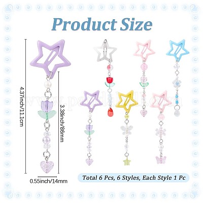 6 шт. 6-х цветные заколки-звездочки из железа и пластика&nbsp;PHAR-CP0001-27-1