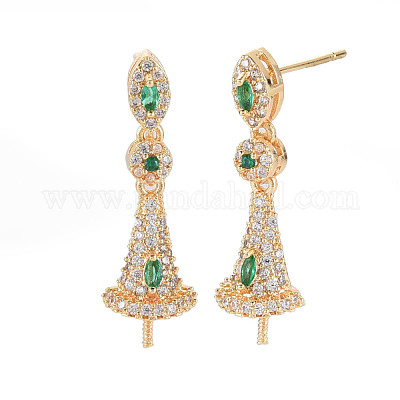 Латунные микро-паве прозрачные серьги-гвоздики из циркония KK-S364-039-1