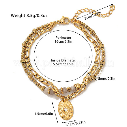 Двухслойные браслеты из нержавеющей стали 304 и натурального лабрадорита с бусинами FS-WG81BCE-04-1