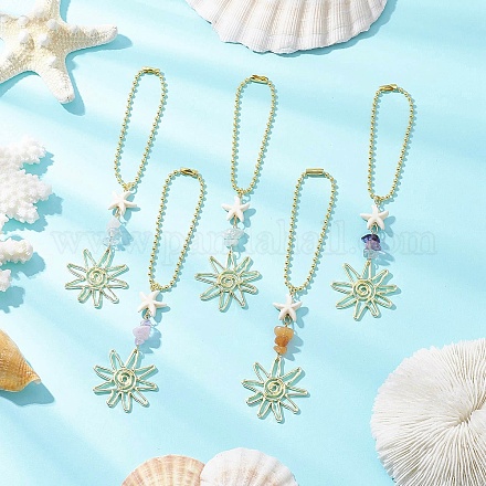 Подвеска из сплава цветов и синтетической бирюзы в виде морской звезды HJEW-JM03241-1