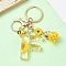 Resin & Alloy Enamel Keychain, with Alloy Clasp and Iron Rings, Letter F, 6cm, Pendant: 20~45mm