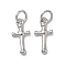 Brass Pendants, Long-Lasting Plated, Rack Plating, Lead Free & Cadmium Free, Cross Charms, Platinum, 14x6.5x2mm, Hole: 3mm