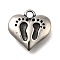 Retro 304 Stainless Steel Charms, Heart with Footprint Charms, Antique Silver, 12x12.5x3mm, Hole: 1.8mm
