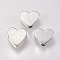 Brass Beads, Heart, Platinum, 6.5x8x2.5mm, Hole: 1.5mm