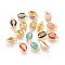 Alloy Enamel Pendants, Shell, Real 18K Gold Plated, Mixed Color, 13~15x7.5~8x5~6mm, Hole: 1.5~1.6mm