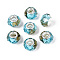 Transparent Resin Rondelle European Beads, with Gold Foill & Silver Tone Brass Double Cores, Large Hole Beads, Cyan, 13.5~14x8.5~9mm, Hole: 4.8~5mm