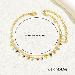 Европейские латунные и цветные стеклянные бисерные двухслойные браслеты на ногу для женщин&nbsp;LG5462