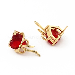 Кубический цирконий сердце с бантом серьги-гвоздики&nbsp;EJEW-B013-10G-02