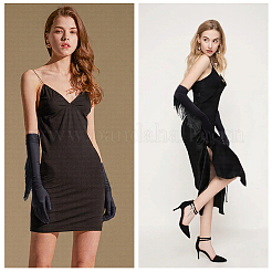 Свадебные перчатки из полиэстера с длинными кисточками&nbsp;AJEW-WH20020-001B