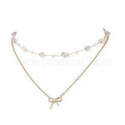 Подвеска-бантик из нержавеющей стали 304 с натуральными аметистами&nbsp;NJEW-JN05399-02