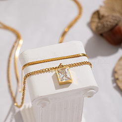 Двухслойные ожерелья в европейском стиле из нержавеющей стали с прозрачными кубическими циркониями и подвеской в виде змеи&nbsp;ND1910