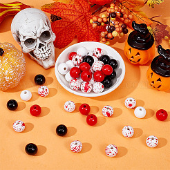 Тема хэллоуина с принтом из натуральных деревянных бусин&nbsp;WOOD-ME0001-07