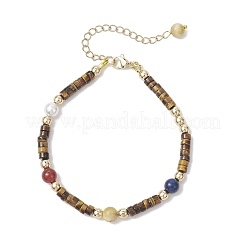 Браслеты из натурального желтого тигрового глаза для женщин&nbsp;BJEW-JB12036-03