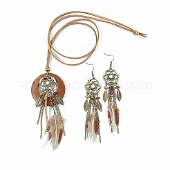 Плетеная сетка/паутина с перьевым сплавом и комплекты из дерева и сережек&nbsp;FS-WG8596C-01