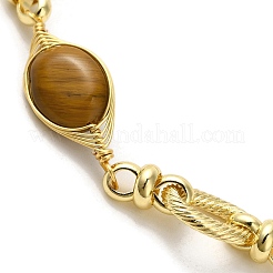 Овальные браслеты с натуральным тигровым глазом и жемчужными звеньями&nbsp;BJEW-C051-48G