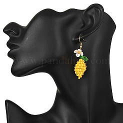 Серьги-подвески из стеклянных бусин из нержавеющей стали 304 в форме лимона&nbsp;EJEW-MZ00486