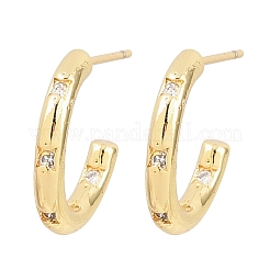 Серьги-гвоздики из латуни в форме буквы С с прозрачным кубическим цирконием&nbsp;EJEW-A156-10A-G