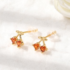 Серьги-гвоздики из вишневой латуни с микропаве из кубических цирконий&nbsp;EJEW-P331-08G