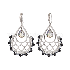 Серьги-подвески из натурального черного оникса в стиле бохо&nbsp;EJEW-MZ00301