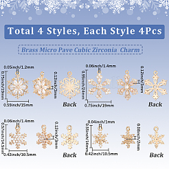 16 шт. 4 стиля рождественских латунных подвесок с микропаве из кубического циркония&nbsp;KK-SC0006-95