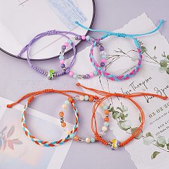 Набор браслетов с плетеным шнуром из вощеной полиэфирной нити&nbsp;BJEW-SW00032-04