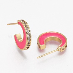 Серьги-кольца из латуни с прозрачным кубическим цирконием и прозрачным паве&nbsp;EJEW-L231-64B