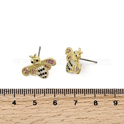 Серьги-гвоздики из латуни с разноцветными кубическими цирконами в виде пчел&nbsp;EJEW-L261-017G