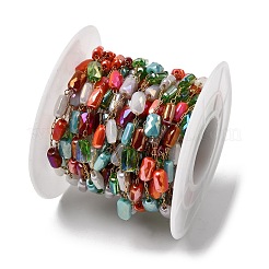 Цепочки ручной работы из нержавеющей стали 304 с прямоугольными гальваническими стеклянными бусинами.&nbsp;CHS-K020-20G