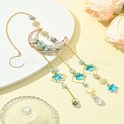 Подвеска в форме луны из натуральной амазонитовой крошки&nbsp;HJEW-FS00027-02