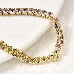 Латунные браслеты с квадратными звеньями из микрофибры с кубическим цирконием&nbsp;BJEW-L460-005G-01