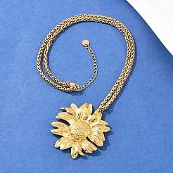 Ожерелья из нержавеющей стали 304 с подвеской в виде подсолнуха и цепочкой из пшеницы&nbsp;NJEW-P344-02G