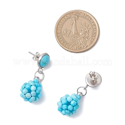 Серьги-гвоздики с синтетической бирюзой&nbsp;EJEW-MZ00585