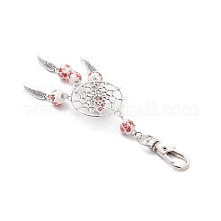 Фарфор с цветочным принтом и плетеная сетка из сплава с подвесными украшениями в виде перьев HJEW-JM04142-02