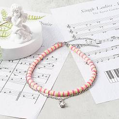 Ожерелья ручной работы из бисера из полимерной глины и кулон из медвежьего сплава для малыша&nbsp;NJEW-JN03642