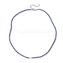 Ожерелье из граненых круглых бусин из натурального лазурита диаметром 2 мм.&nbsp;NJEW-JN05918-01