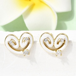 Серьга-гвоздик в форме сердца из латуни с микропаве из кубического циркония&nbsp;EJEW-H180-15G