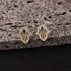 Серьги-гвоздики с кубическим цирконием и хамсой&nbsp;EJEW-SZ0001-77