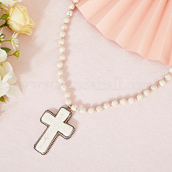 Сплав паве синтетическая бирюза крест кулон 8 мм круглые бусины ожерелья для женщин&nbsp;NJEW-WH20816-004AS