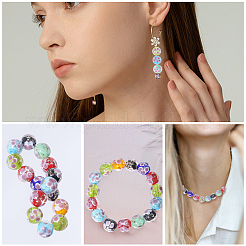 28 шт. 7-х цветные светящиеся бусины ручной работы из золотистого песка в технике лэмпворк&nbsp;LAMP-GL0002-02