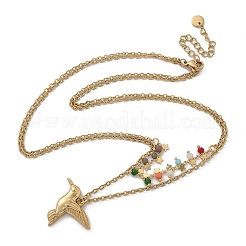 Двухслойные ожерелья из нержавеющей стали 304 и разноцветных стеклянных бусин&nbsp;NJEW-Z061-03G