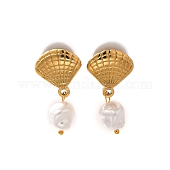 Серьги-гвоздики из пластика и нержавеющей стали 304 с жемчугом&nbsp;LS-EJEW-G422-01G-03